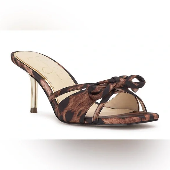 Jessica Simpson Leopard Print Bow Kitten Heel Sandals - NEW - Picture 4 of 12